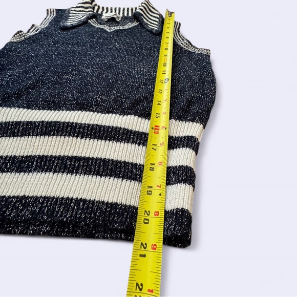 Vintage 80s 90s Sleeveless Knit Vest Top Navy White Stripes Rayon Linen - Picture 3 of 5